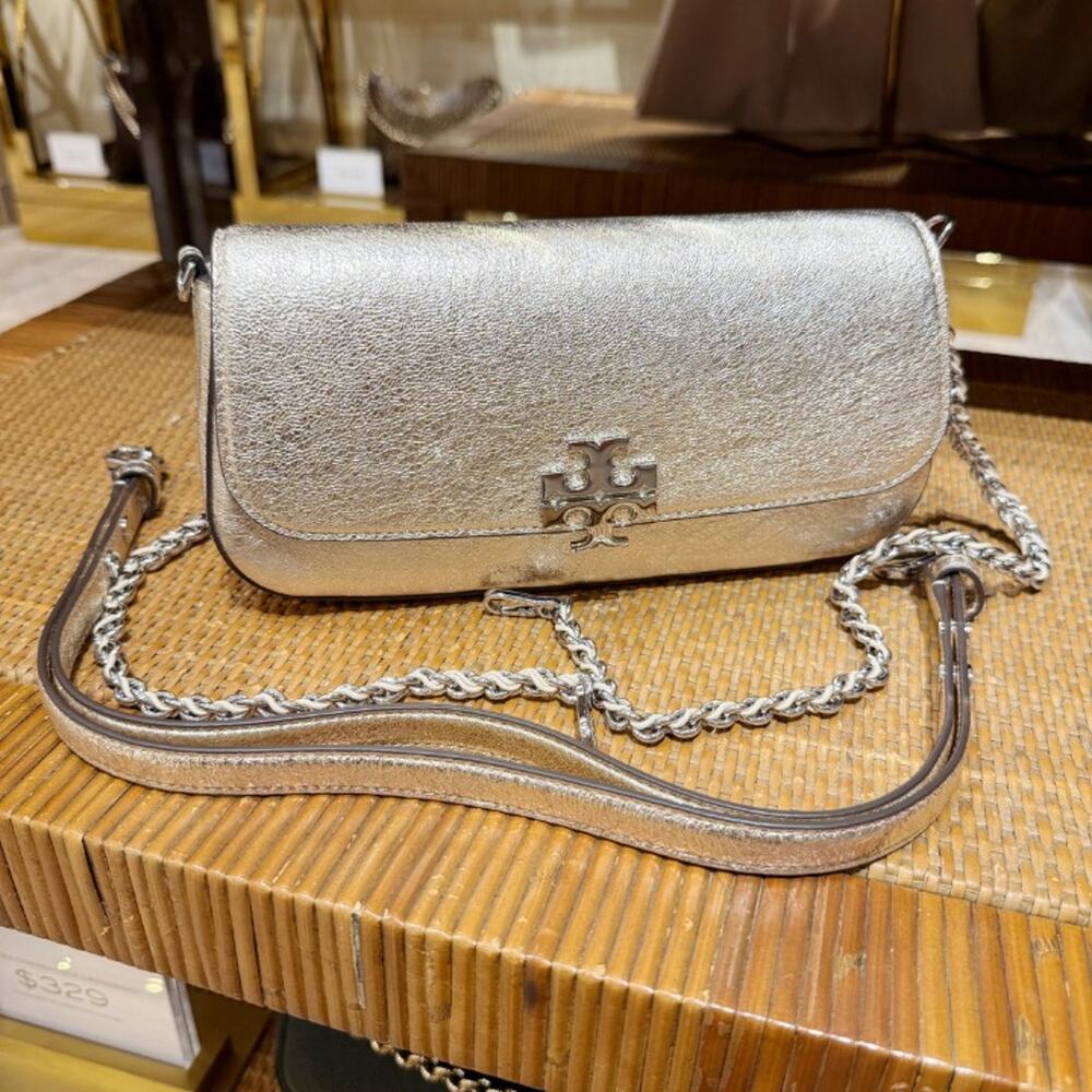 New‼️Tory Burch Britten Metallic Convertible Crossbody 182422 White Gold $575